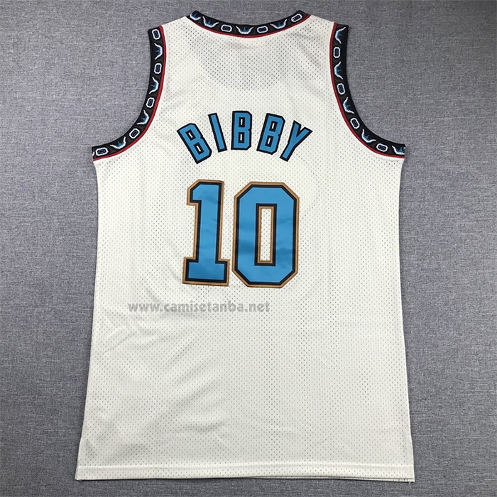 Camiseta Memphis Grizzlies Mike Bibby NO 10 Mitchell & Ness Chainstitch Crema